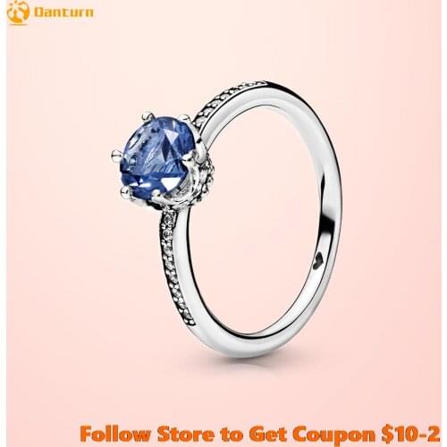 2020 Genuine 925 Sterling Silver Women Rings Blue Sparkling Crown Ring for Women Anniversary Jewelry
