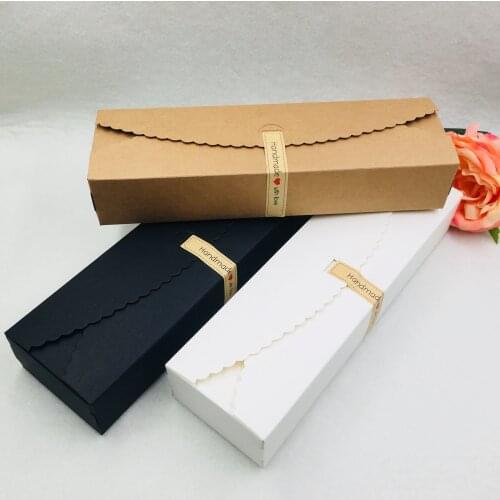 100pcs Natural Kraft Long Shape Gift Packaging Paper Boxes Wedding Party Favors Wrapping Supplies 23x7x4cm