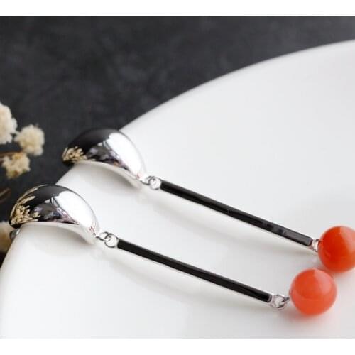 Authentic 925 Sterling Silver Stylish Earrings Inlay With Natural Green Agate Water Drop Long Tassel Lady 925 Silver Eardrop