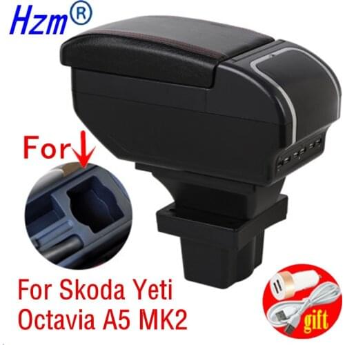For Skoda Octavia Armrest box For Skoda Yeti Mk2 2005-2012 Car Armrest Retrofit parts Storage box car accessories USB