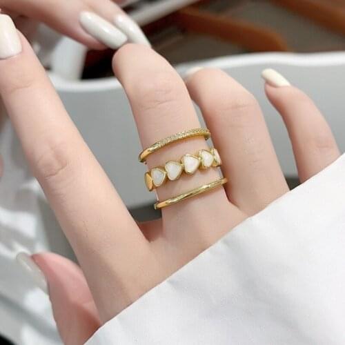 Origin Summer Fashion Shell Love Heart Multi-layer Ring for Women Korean Fashion Cubic Zircon Open Ring Party Jewellery Hot