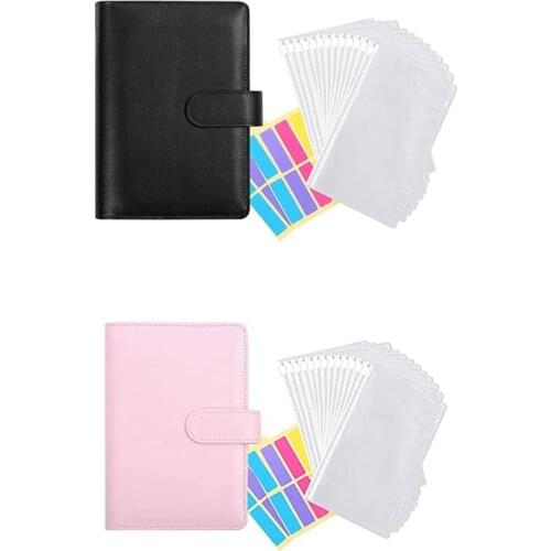 2 Set Transparent Plastic A6 Binder Envelopes,Waterproof Cash Budget Envelope System,With Label Stickers Black & Pink