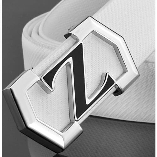 High Quality new fashion Designer Z letter genuine leather white belt men exquisite solid buckle casual personality student belt