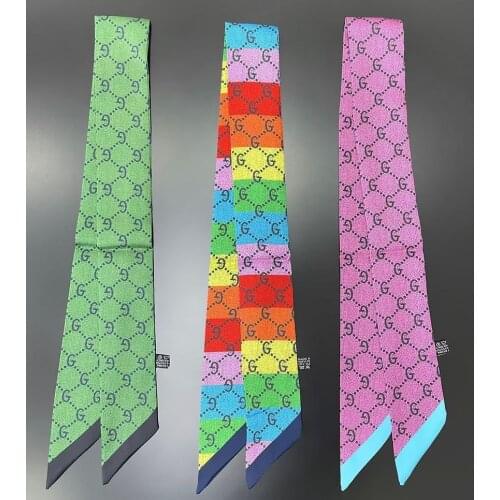 Luxury Brand Simple Letters Scarf Women Silk Scarf Bag Skinny Scarves Design Wrist Towel Foulard Neckerchief Headband For Ladies