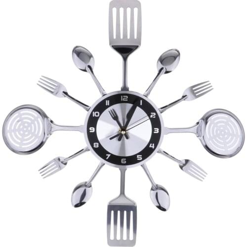 Modern Design Sliver Cutlery Kitchen Utensil Wall Clock For Home Hotel Decor