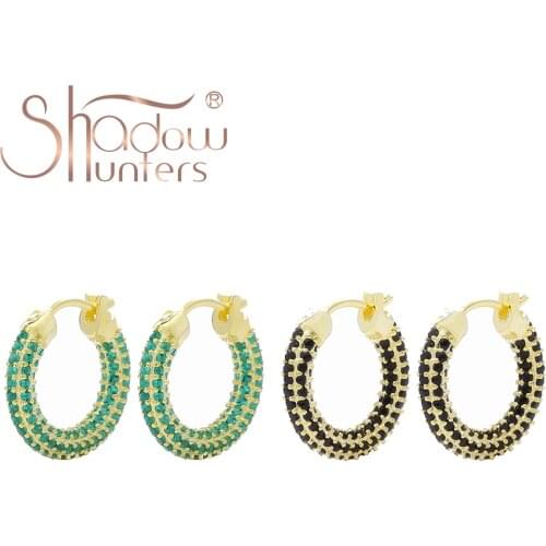 SHADOWHUNTERS Genuine 925 Sterling Silver Green Crystal Hoop Earrings Black For Women Popular Earrings 925 Silver Modern Jewelry