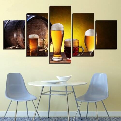 5 Pieces Modern Home Decoration Canvas Paintings Wine Glass Oak Barrels Wall Art Paintings for Kitchen Room Posters and Prints