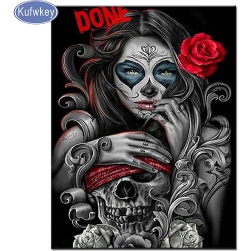 New pop diamond painting 5d skull Full round/square drill,Sugar skull rose girl diamond Embroidery Rhinestone Mosaic horror art