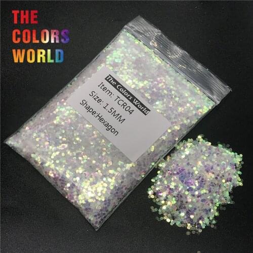 TCR04 Iridescent Rainbow White With Blue Light Colorful Hexagon Shape Glitter Nail Art Decoration Body Glitter Eye Shadow DIY