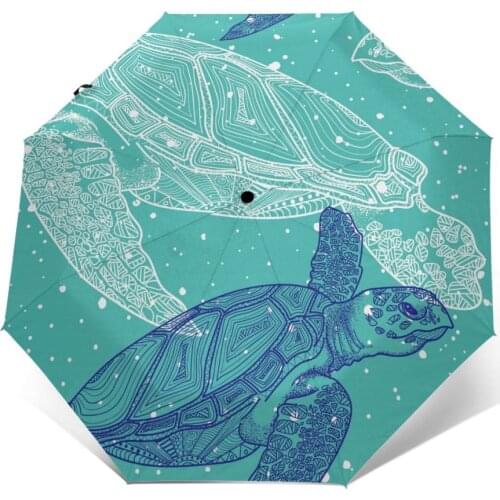 Wind Resistant Fully-Automatic Umbrella Mandala Sea Turtles Rain 3 Folding Parasol Travel Car Umbrella