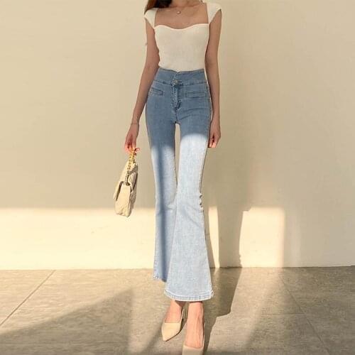 Vintage High Waisted Jeans Micro Flare Pants 2021 Spring Summer Womens Slim Trumpet Pants Casual Flared Trousers For Women
