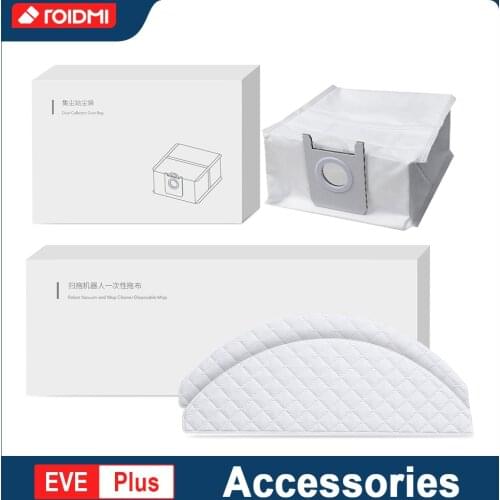 Dust Bags, Disposable Wipes Accessories for ROIDMI EVE Plus Robot Vacuum Cleaners Parts