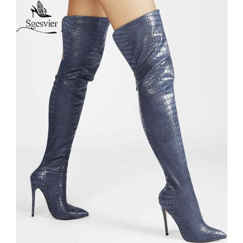 Sgesvier 2021 Women Over the Knee Boots Fashion Sexy Thin High Heel Pointed Toe Ladies Thigh Boots Side Zipper Women Party Boots
