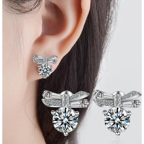 KOFSAC New Korean Fashion 925 Silver Earrings For Women Wedding Party Creative Exquisite Crystal Butterfly Earring Jewelry Gifts