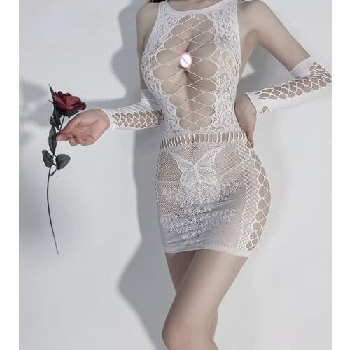 Womens Fishnet Bodystocking Crotchless Bodysuit Sexy Tights Soft Nightwear Lingerie for Female Plus Size Stretched Erotic Outfit