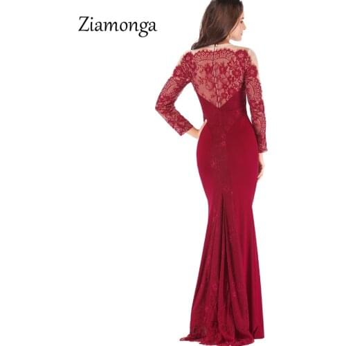 Ziamonga Winter Dress Women 2019 Sexy Long Sleeve Floral Lace Dress Elegant Maxi Evening Party Bridesmaids Dresses Female Dress