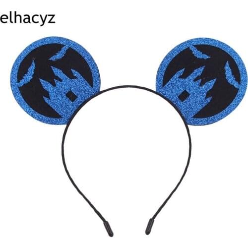 1PC New Halloween 3.3'' Glitter Mouse Ears Hairband Bat Castle Headband Girls Boutique Kids Halloween Headwear Hair Accessories