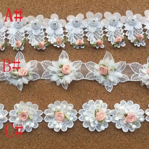 1yard/lot 3D rose floral organza veil lace applique trims flower lace water soluble headwear material accessories SC672