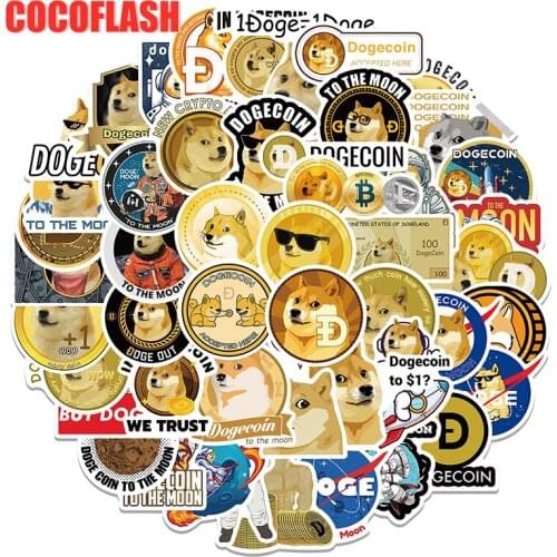 10/50 Pcs/lot Cartoon Dogecoin Virtual Currency Financial Stickers For Skateboard Luggage Helmet Laptop Case Scrapbook Phone