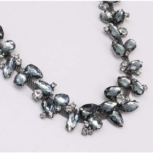 10Yds Rhinestone Trim Gun Black Glass Crystal Chain Patch Applique for Bridal Decoration Clothing Shoe Accessories