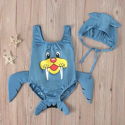 2PCS Baby Boys Seal Cartoon Swimsuit Kids Girls Baby Swimwear Costume Beachwear Cute Novelty Bañador Niña Ropa Bebe 6M-4Y