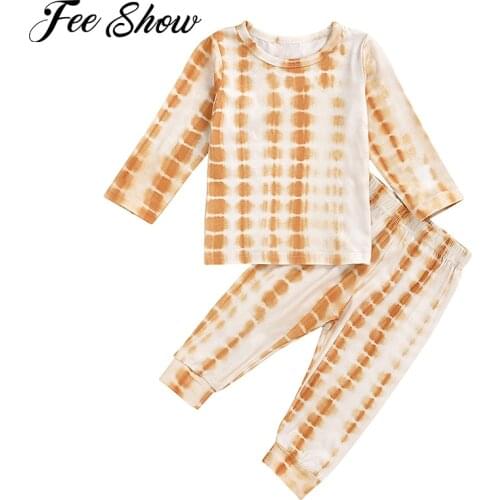 2021 Infant Kids Baby Girls Boys Clothes Pajamas Sets Tie Dye Print Pullover Long Sleeve Top T-shirt Pants 2Pcs Outfits 1-5Y