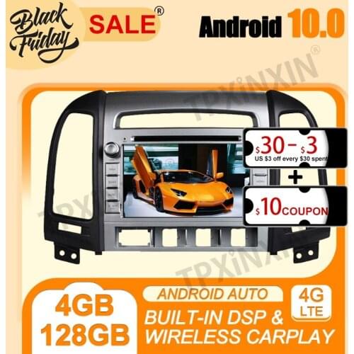 4+128G PX6 Android 10.0 IPS Carplay For Hyundai Santa Fe 2006-2011 Multimedia Player Auto Radio Tape Recorder GPS Navi Head Unit