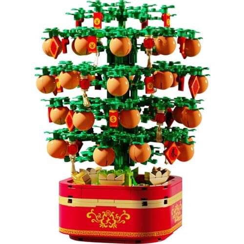 666Pcs Street View Educational Building Blocks DIY Toys For Kid DIY Birthday Holiday Gift Rotating Music Box Citrus Tree Model