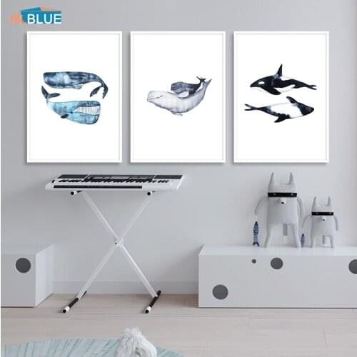 Watercolor Whale Dolphin Canvas Poster And Prints Kids Wall Art Painting Wall Pictures For Baby Room Nursery Bedroom Home Decor