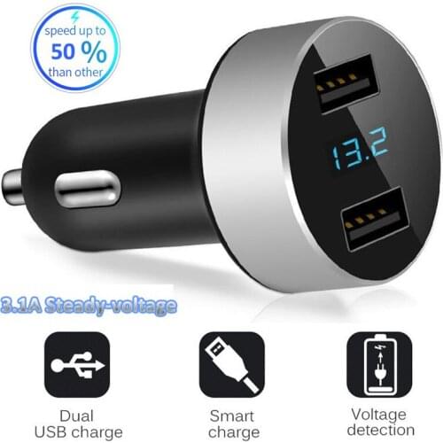 Dual USB Car Charger LED Display Auto Cigarette Lighter Voltage Meter 3.1A Car Phone Charger Adapter For iPhone 8 Plus Samsung