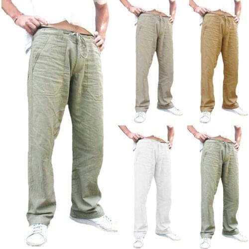 Pants For MenS Cotton Linen Trousers Solid Color Linen Multi-Pocket Straight Casual Pants S-5Xl 2021 Fashion Fitness Streetwear
