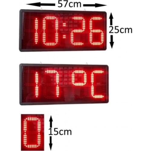 Digital Led Clock and Thermometer, Case Size: 25cm x 57cm, Digit Height: 15cm