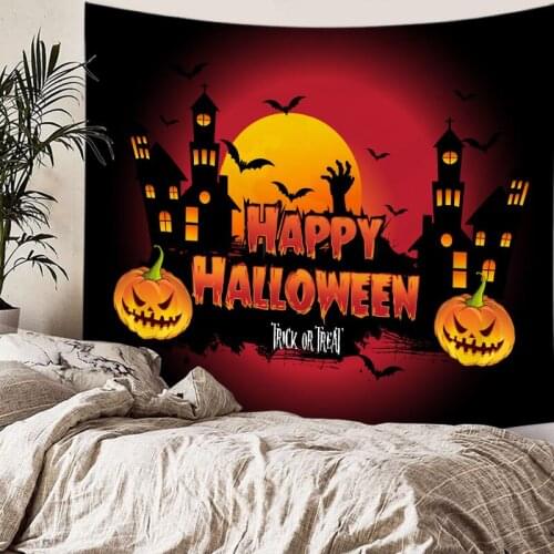 Halloween Party Decor Tapestry Wall Hanging Home Decor Skull Castle Pumpkin Tapestry Decorative Living Room Background Wall