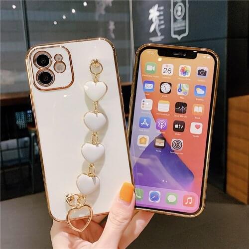 Epoxy Love Heart Bracelet Phone Case For iPhone 12 Pro Max 12 Pro 12 Mini 11 Pro Max Xs Shockproof Protective Back Cover capa
