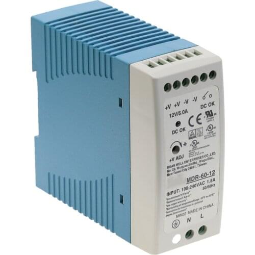 MDR-60 AC to DC 60Watt Single Output 5V 12V 24V 36V 48V Din Rail Switching Power Supply