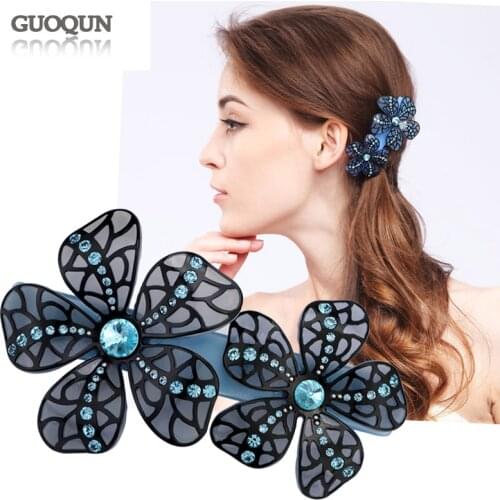 New Flowers Hair Clip Accessory Ornament - Fancy Rhinestone Hair Barrette for Women Lady Thick Braids Office Career Prom Daily