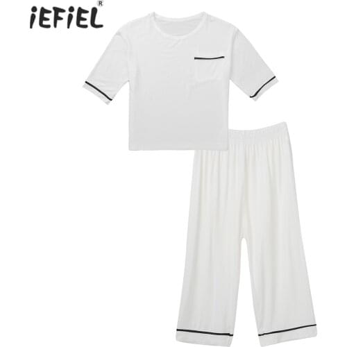 Summer Kids Sleepwear Boys Pajamas Set Solid Color T-shirt Tops + Cropped Pants Children Tracksuit Toddlder Boy Pyjamas Sets