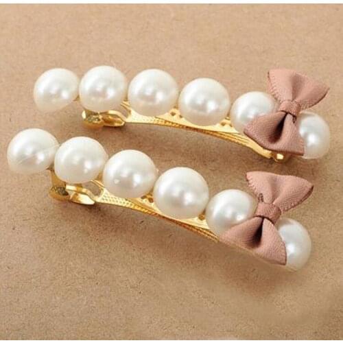 Fashion Handmade Ribbon Bowknot Rhinestone Pearl Hair Clips Girls Women Lady Metal Crystal Hairpins Hair Accessories Barrette