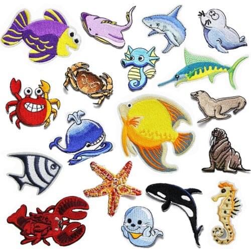 Cartoon Undersea World Fish Embroidered Patches Iron on Stickers for Clothing Applique Diy Accessories Clothes Badges for Kids