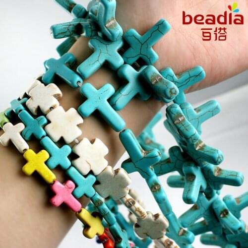 New Arrivals Synthetic Dyed Multi sizes White Blue Cross Stone Beads Pendants for DIY Necklace Charms Bracelet jewelry