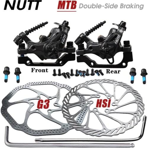 NUTT MTB Bike Alloy Mechanical Disc Brake Bilateral 160 180 MM Calipers Rotor Set BMX Scooter Front Rear Mountain Bicycle Parts
