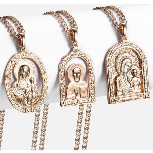 Virgin Mary Jesus Pendant Necklace For Women Men 585 Rose Gold Necklace Woman Male Jewelry Wholesale Fashion Gifts 50.5cm GPP1