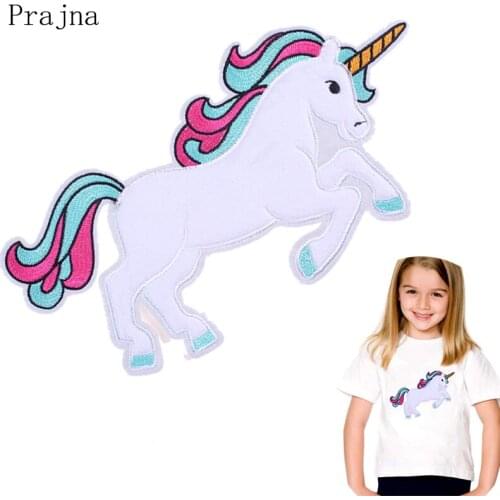 Prajna Large Unicorn Patch Cheap Iron on Embroidered Patches For Clothing Fashion 3D Horse Patch Jacket Badge Decor Applique DIY