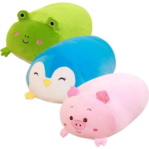 Chubby Cartoon Animal Bolster Soft Down Cotton Pillow Doll Cuddler Decorative Sofa Bedside Penguin Frog Pig Pillow