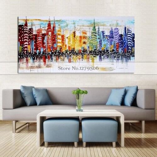 Handpainted Modern abstract New York city building oil painting on canvas room decora colorful wall art oil painting best gift
