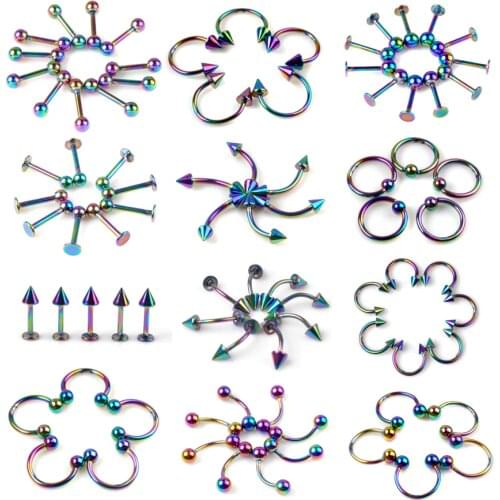 Chic 10pcs Tragus piercing earring Titanium steel Body Jewelry hoop Belly Tongue Ring Lip Eyebrow Piercing Wholesale