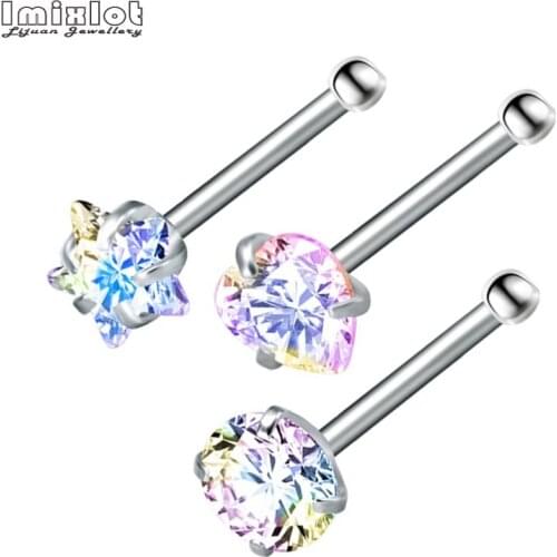 3 Pcs/Lot Star Heart Rhinestone Nose Studs Stainless Steel Nose Piercing Pin Earrings Crystal Nariz Nose Rings Body Jewelry
