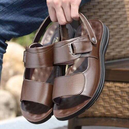 Dual use slippers 2021 summer shoes men sandals leathers comfortable solid flats platform casual sandals man shoes high quality
