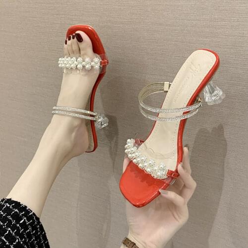 2021 Summer Women Slipper Square Low Heel Open Toe Slides Causal Outdoor Beach Sandal Shoes Ladies Slip On Flip Flop