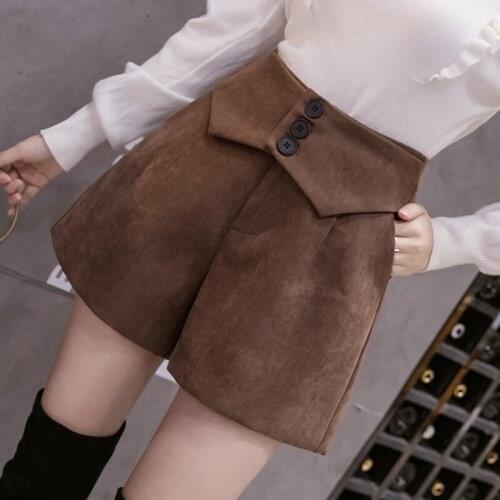 2020 Autumn Winter Woolen Shorts Women Fashion High Waist Wide Leg Booty ShortPants Ladies Black Biker Snack Ropa de Mujer